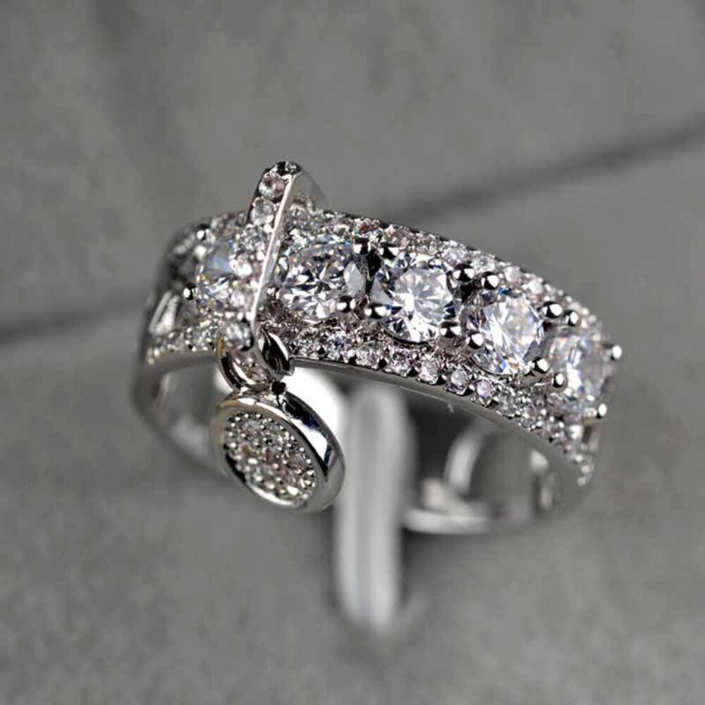 🔥New 14K White Gold Plated 💎White Moissanite Look CZ Elegant Ring, GPMB1408 - Picture 3 of 7